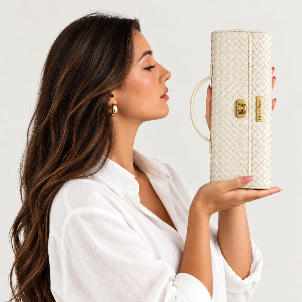 Woven Leather Frame Clutch