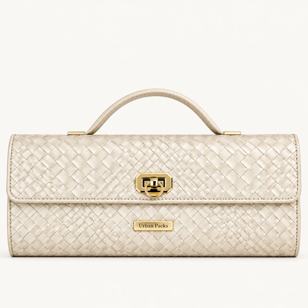 Woven Leather Frame Clutch