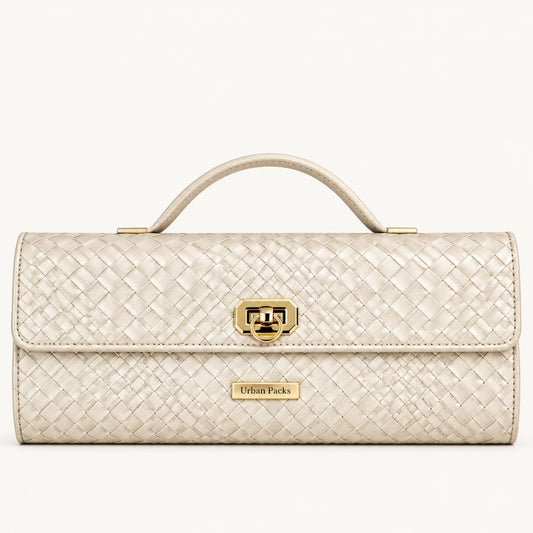 Woven Leather Frame Clutch