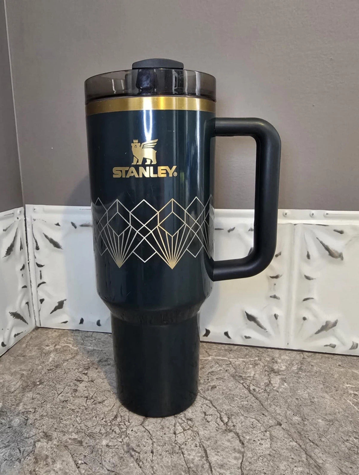 Limited Edition Green and Gold Stanley 40oz Quencher Tumbler with Handle and Straw
